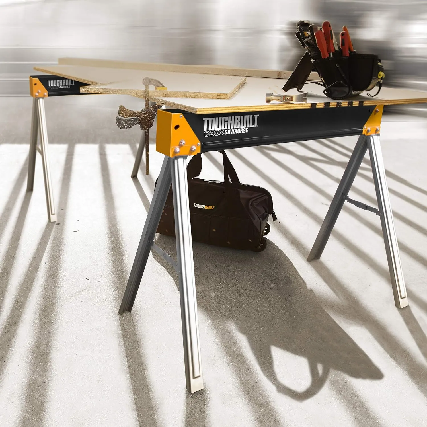 ToughBuilt - Folding Sawhorses/Jobsite Table - Sturdy, Durable, Lightweight, Heavy-Duty, 100% High Grade Steel, 1100lb Capacity, Easy Carry Handle - (TB-C300-2) - 2 Pack