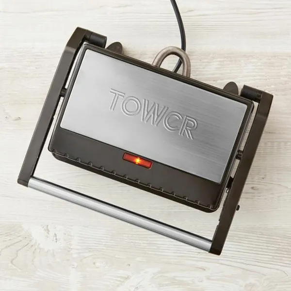 Tower 750W 3 Portion Health Grill & Panini Press with Non-stick Cerastone Coating - Stainless Steel | T27038