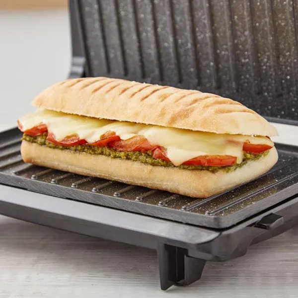 Tower 750W 3 Portion Health Grill & Panini Press with Non-stick Cerastone Coating - Stainless Steel | T27038