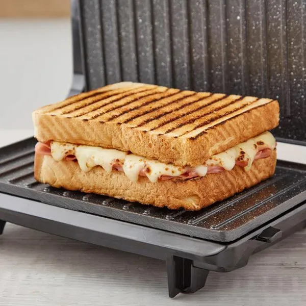 Tower 750W 3 Portion Health Grill & Panini Press with Non-stick Cerastone Coating - Stainless Steel | T27038