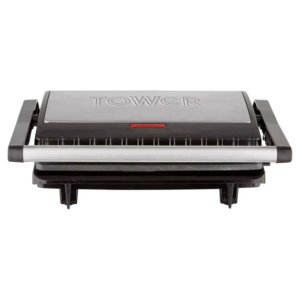Tower 750W 3 Portion Health Grill & Panini Press with Non-stick Cerastone Coating - Stainless Steel | T27038