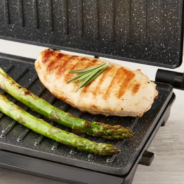 Tower 750W 3 Portion Health Grill & Panini Press with Non-stick Cerastone Coating - Stainless Steel | T27038