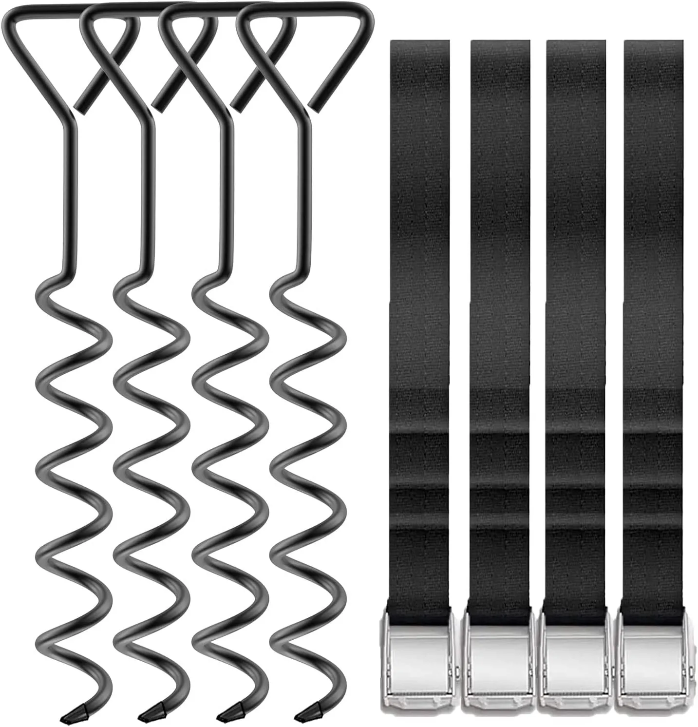 Trampoline Stakes Heavy Duty Anchors High Wind Stakes,15.84" Galvanized Steel Corkscrew Anchors Kit for Trampoline,Field-deployments, Hunting Camp, Canvass Tents(Set of 4)