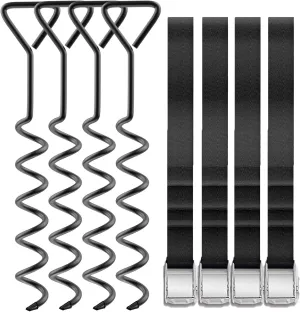 Trampoline Stakes Heavy Duty Anchors High Wind Stakes,15.84" Galvanized Steel Corkscrew Anchors Kit for Trampoline,Field-deployments, Hunting Camp, Canvass Tents(Set of 4)