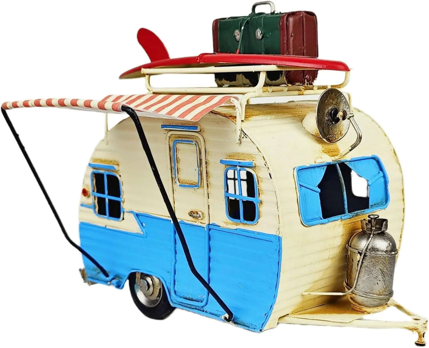 Travel Car Model Camper Van Trailer RV Motorhome Iron Vehicles Campsite Retro Industrial Steampunk Cute Diecast Decor Present Surprise for Boyfriend Caraholic Travelogue Adventurers Man