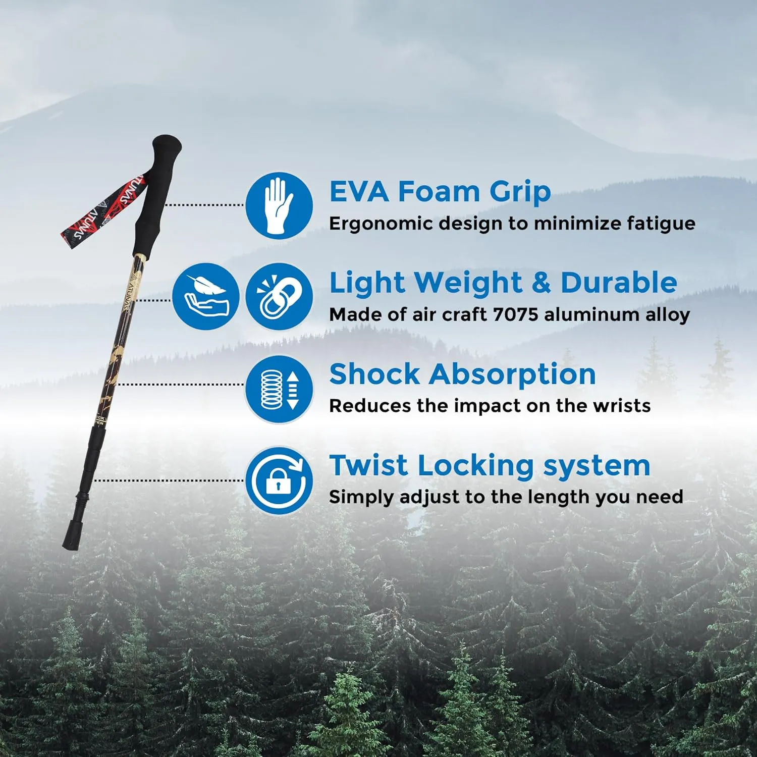 Trekking Poles, 2-Pack Lightweight Aluminum Collapsible Hiking Sticks with EVA Grip and Quick Lock for Men and Women