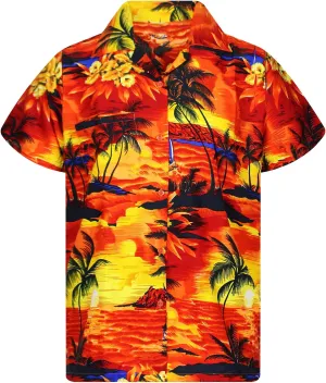 Trend-Hawaiian-Shirt Men Short-Sleeve Front-Pocket Stylish Funky Sun Surf-Boards Palms Unisex