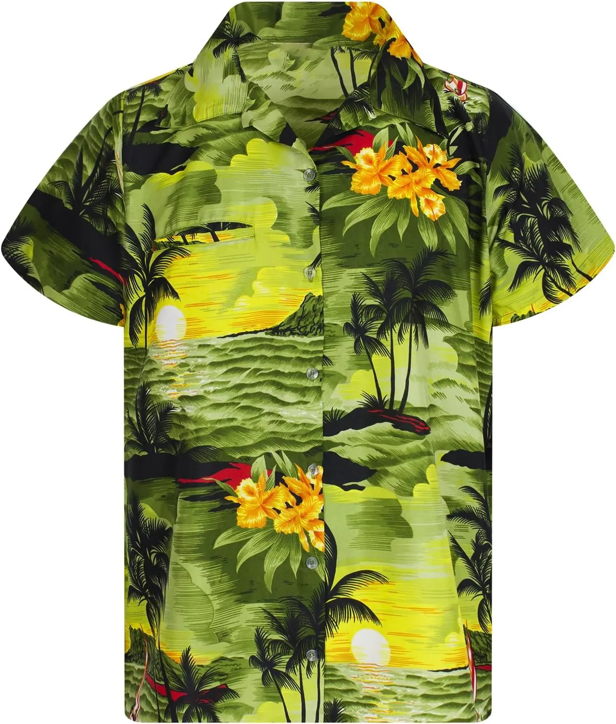 Trend-Hawaiian-Shirt Men Short-Sleeve Front-Pocket Stylish Funky Sun Surf-Boards Palms Unisex
