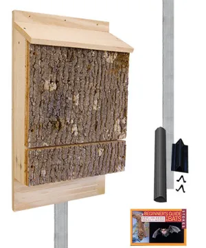 Triple Chamber Bark Clad Bat House and Pole Kit, 300 bats