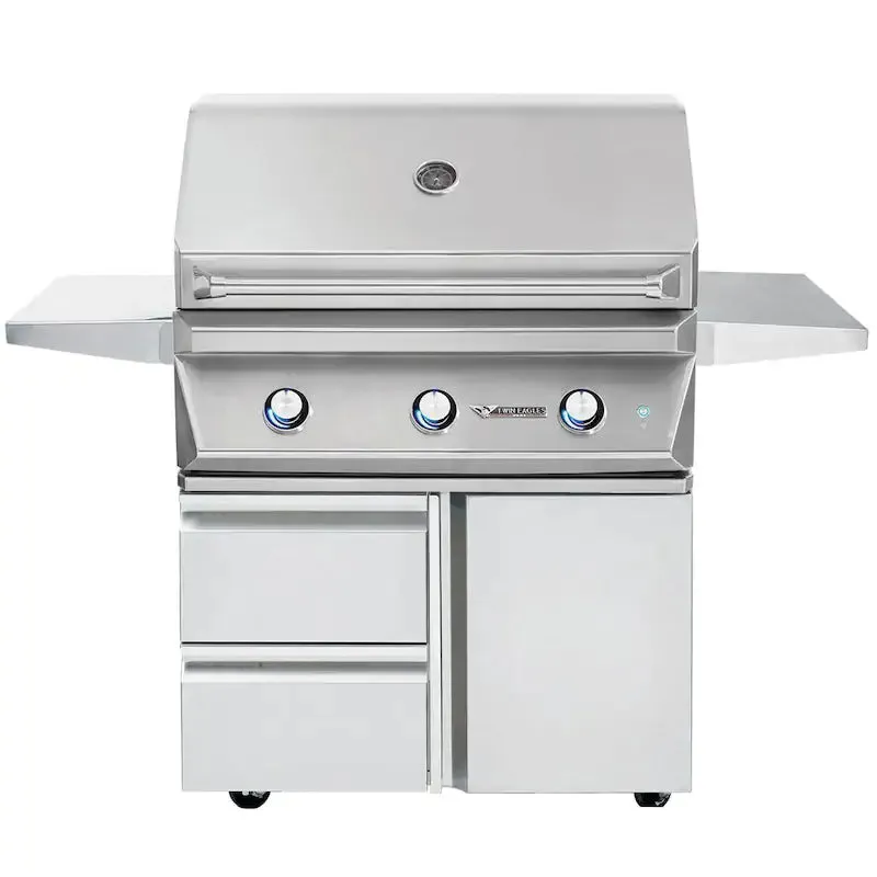 Twin Eagles 36-Inch 3-Burner Gas Grill (Optional Sear Zone/Rotisserie) On Deluxe Cart - TEBQ36   TEGB36SD-B