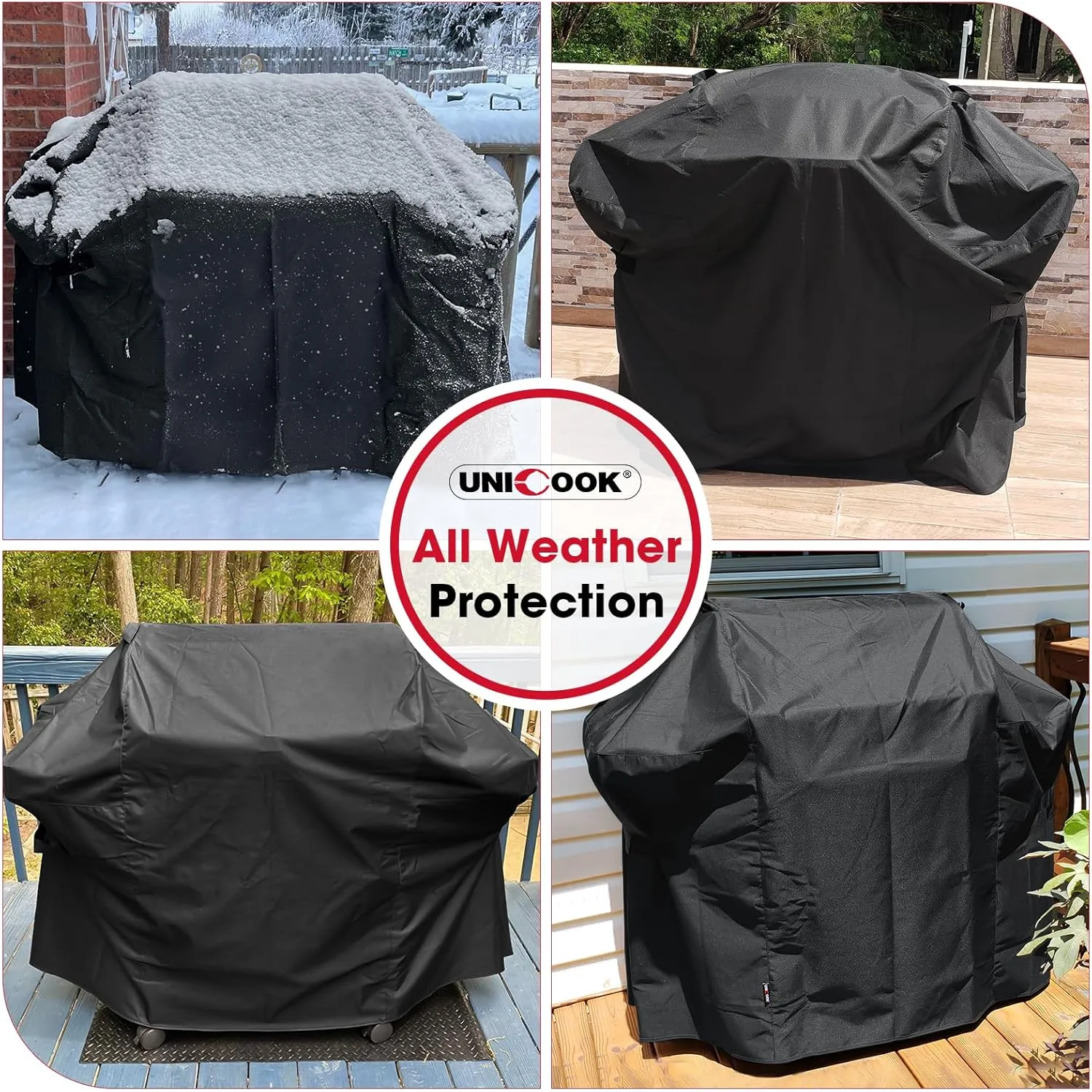 Unicook 58 Inch Grill Cover for Weber Genesis II, LX 300 Series and Genesis 300 Series Gas Grills, Heavy Duty Waterproof Fade Resistant BBQ Cover, All Weather Protection, Compared to Weber 7130