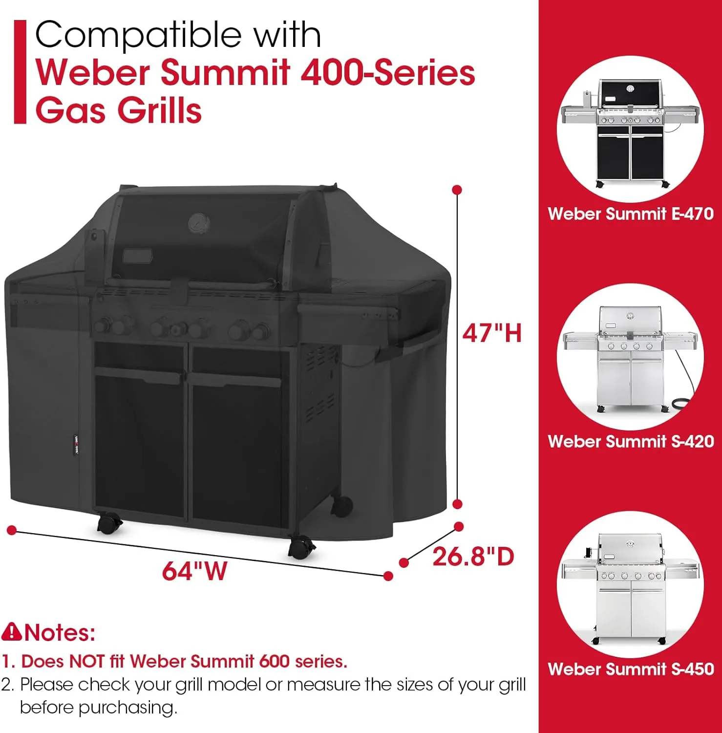 Unicook Grill Cover Compatible with Weber Summit 400 Series, Heavy Duty Waterproof Outdoor BBQ Cover 64 Inch, All-Season Protection Barbecue Gas Grill Protector, Compared to Weber 7108