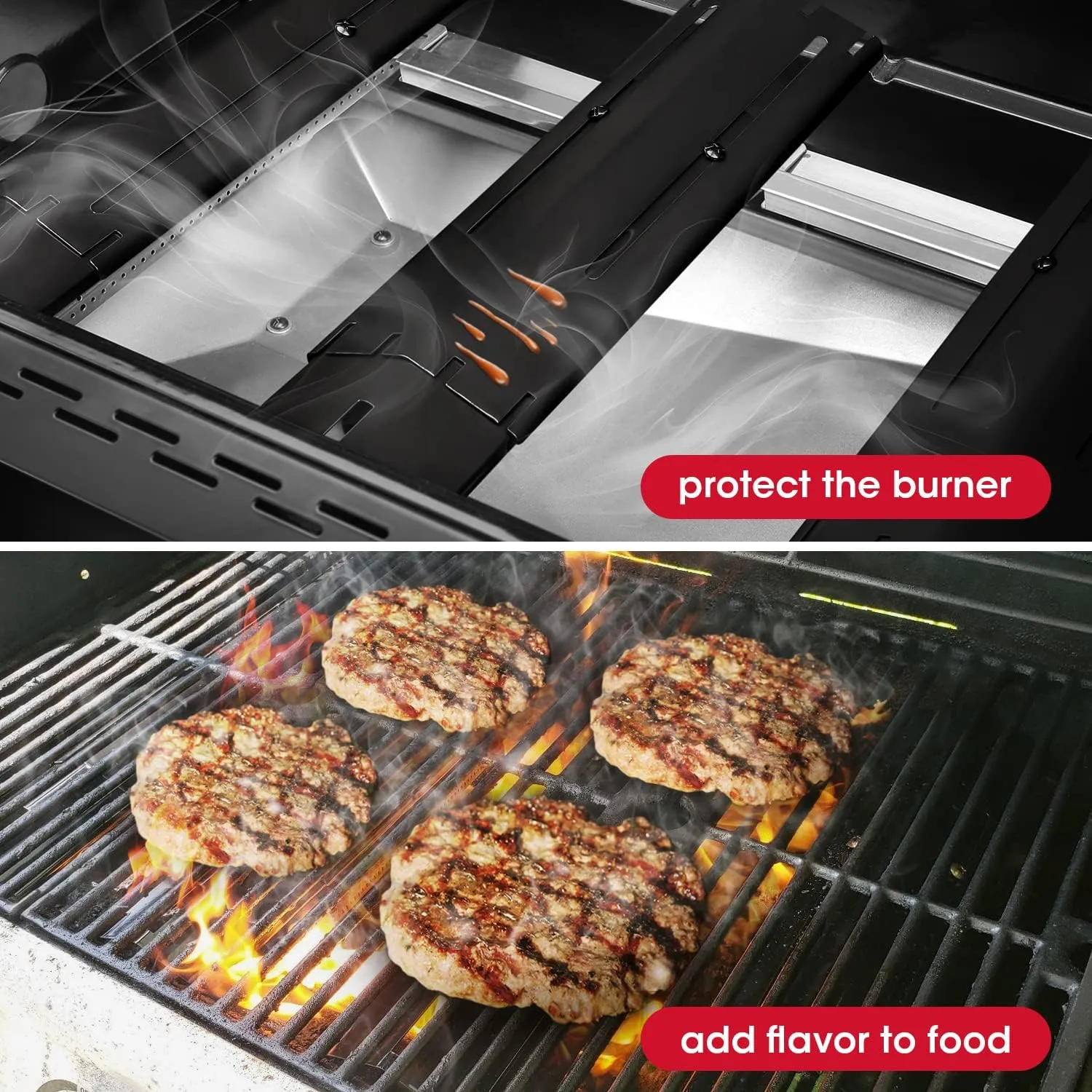 Unicook Heavy Duty Adjustable Grill Heat Plate Shield Replacement Parts, Porcelain Steel Grill Burner Cover, Heat Shield Tents, Flame Tamer for Gas BBQ, Extends from 11.75" up to 21" L, 5 Pack