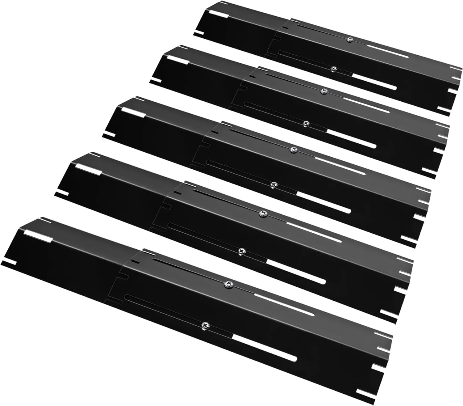 Unicook Heavy Duty Adjustable Grill Heat Plate Shield Replacement Parts, Porcelain Steel Grill Burner Cover, Heat Shield Tents, Flame Tamer for Gas BBQ, Extends from 11.75" up to 21" L, 5 Pack