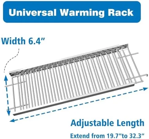 Uniflasy Universal Grill Warming Rack 19.7''- 32.3'', Top Grill Rack for Grill,fits Nexgrill,Dynaglo,Cuisinart, Monument 4/5 Burner Grill,Stainless Steel Upper Rack for Nexgrill Gas Grill Replacements