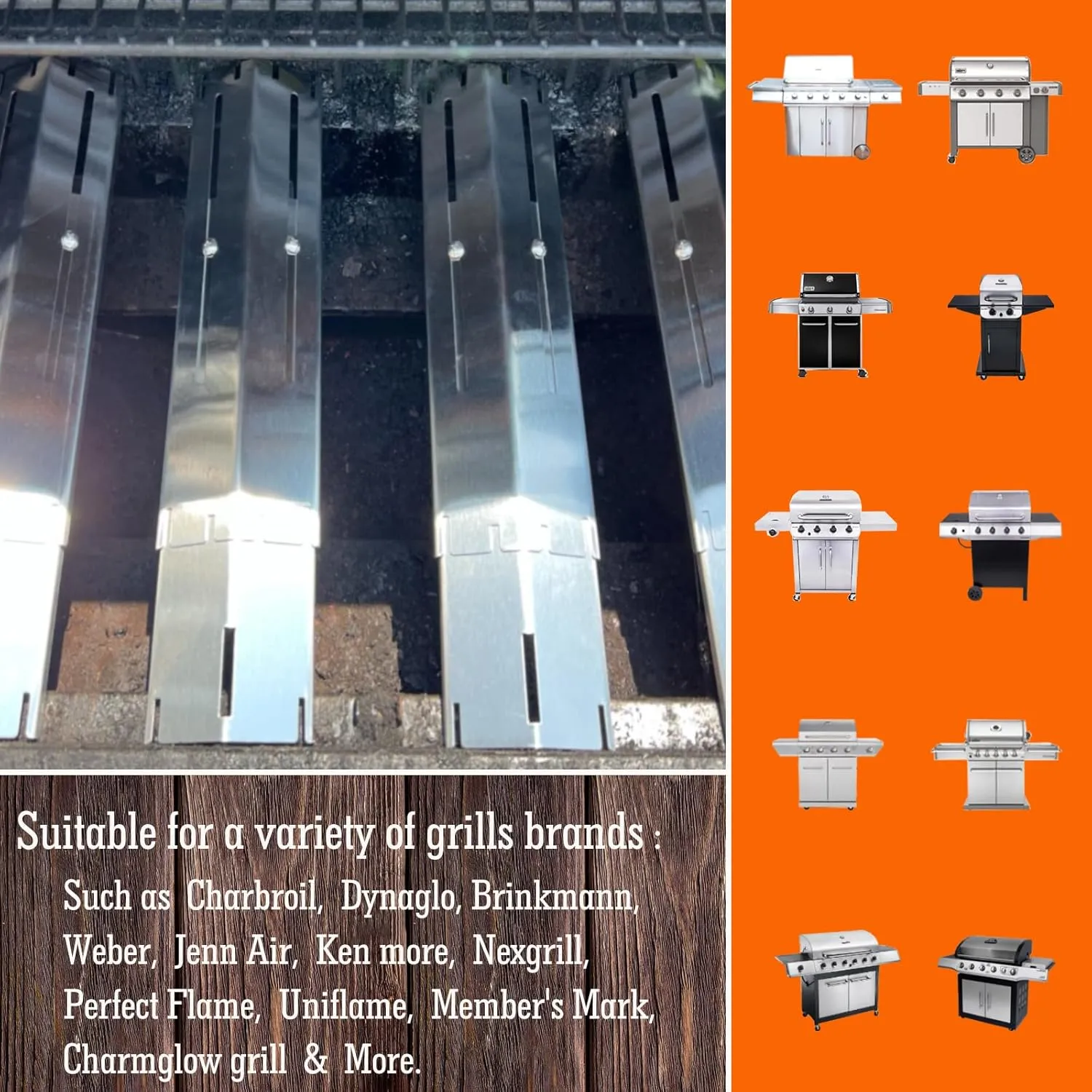 Universal Adjustable Grill Gurner Covers, Flavorizer Bar, Heat Tent, Heat Plate Shields, Flame Tamer for Gas Grill Replacement Parts, Extends 11.75" up to 21" L（4 Pcs
