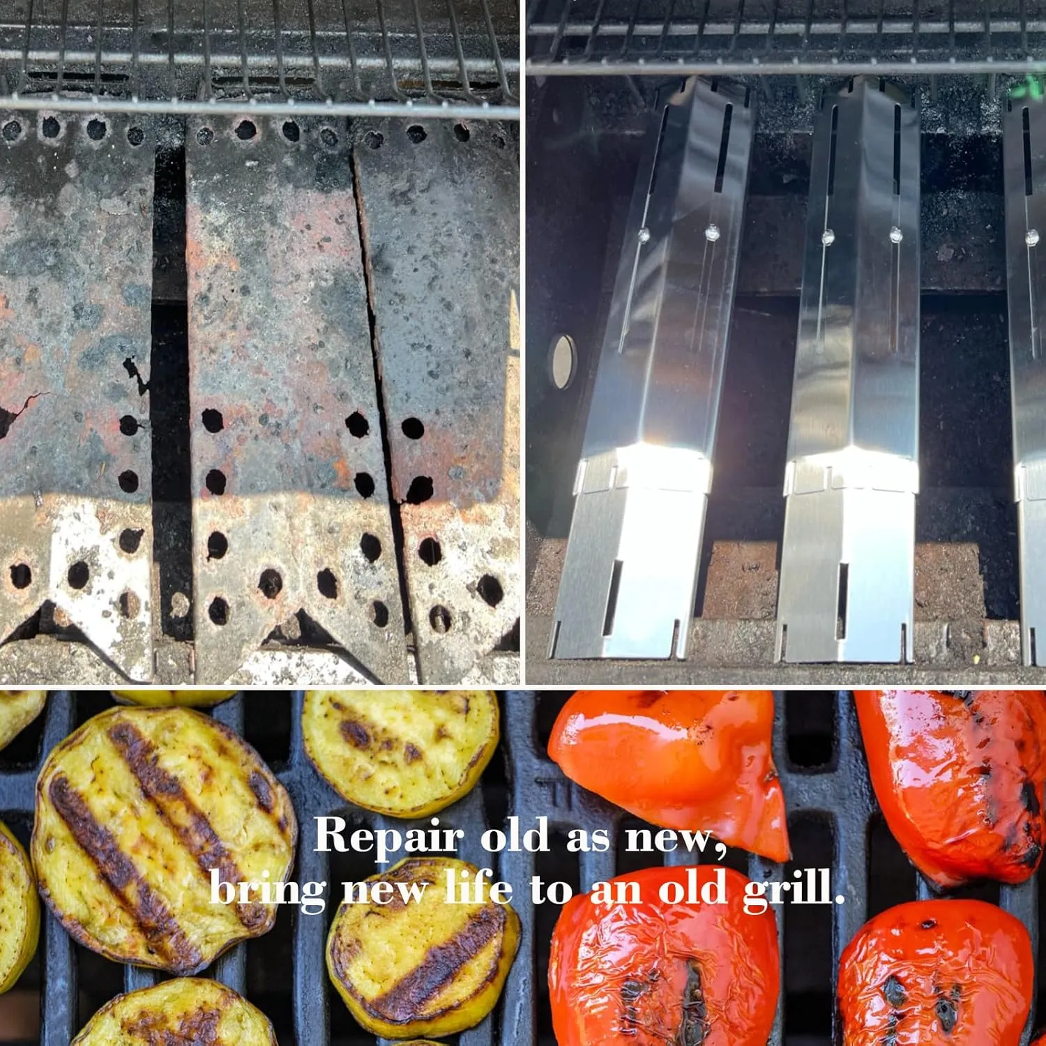 Universal Adjustable Grill Gurner Covers, Flavorizer Bar, Heat Tent, Heat Plate Shields, Flame Tamer for Gas Grill Replacement Parts, Extends 11.75" up to 21" L（4 Pcs