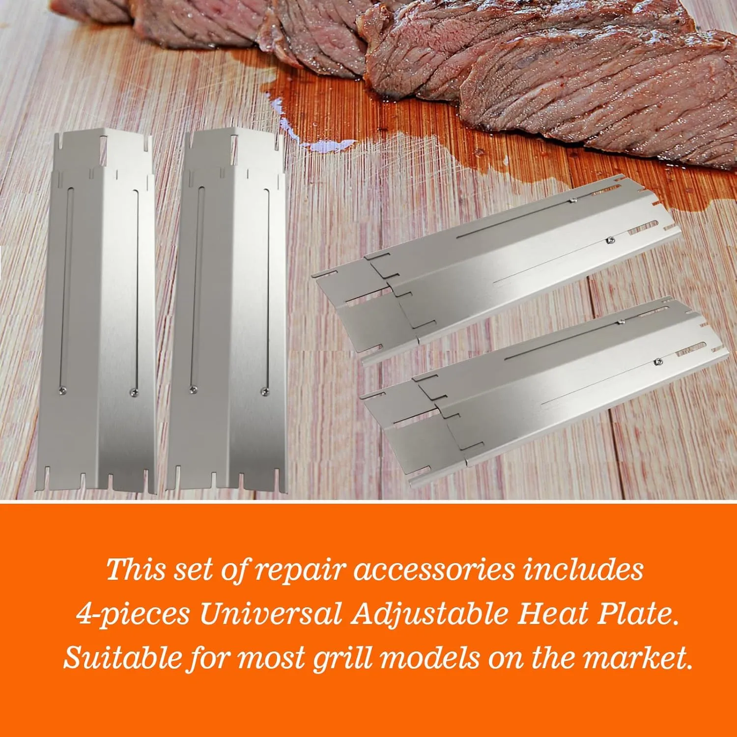 Universal Adjustable Grill Gurner Covers, Flavorizer Bar, Heat Tent, Heat Plate Shields, Flame Tamer for Gas Grill Replacement Parts, Extends 11.75" up to 21" L（4 Pcs