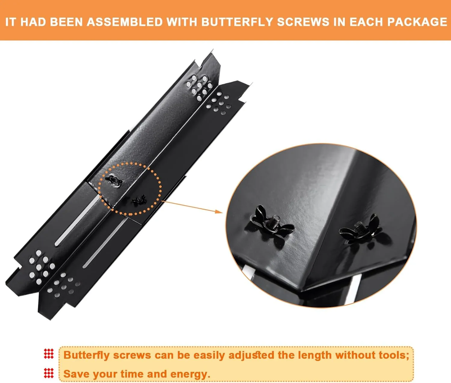 Universal Adjustable Heat Plate Shield, Burner Cover for Gas Grill Char-Broil G550-0006-W1, Replacement Parts for Expert Grill Flame Tamer, Nexgrill Heat Tent etc., 14" to 22" L, 4PCS, Porcelain Steel