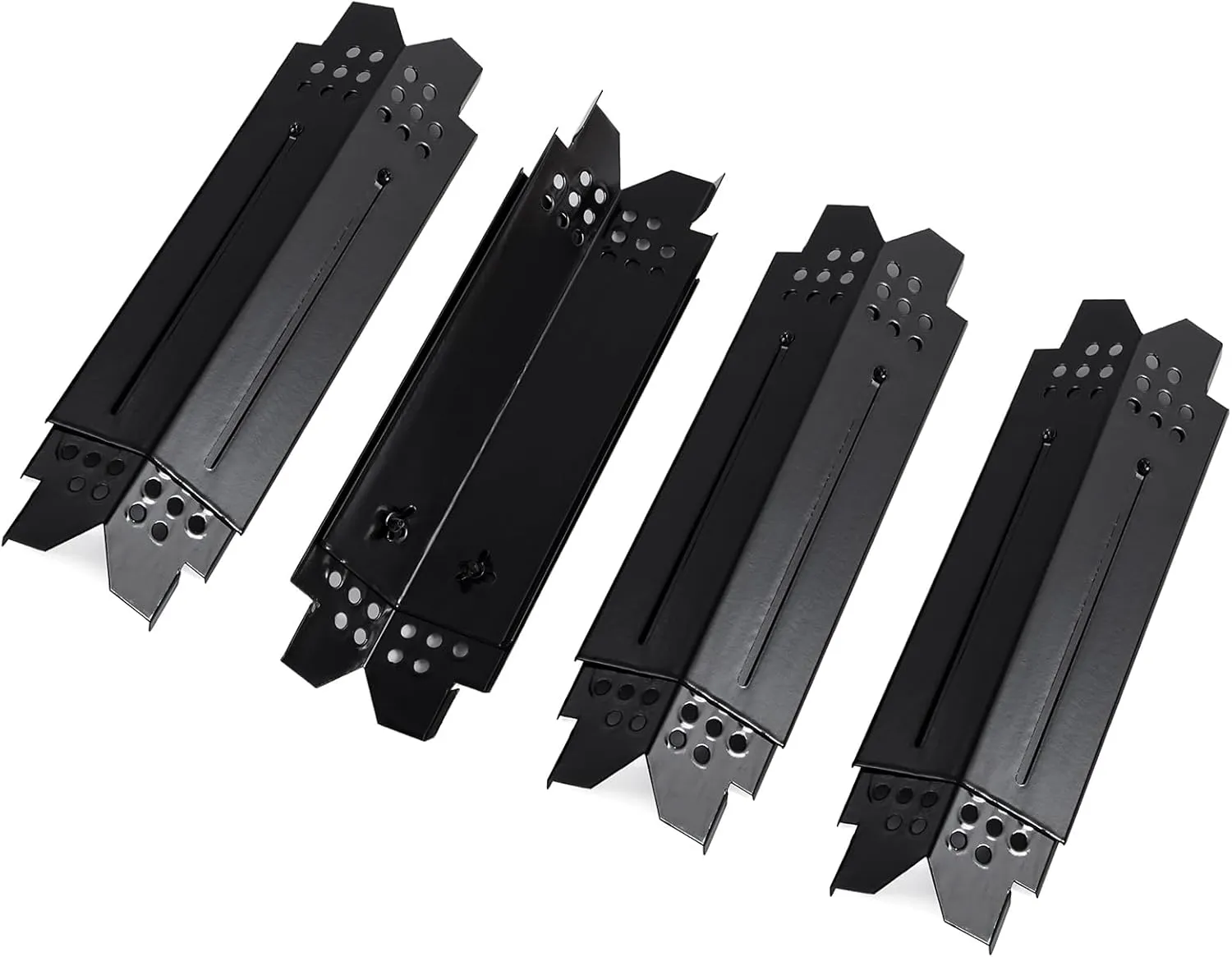 Universal Adjustable Heat Plate Shield, Burner Cover for Gas Grill Char-Broil G550-0006-W1, Replacement Parts for Expert Grill Flame Tamer, Nexgrill Heat Tent etc., 14" to 22" L, 4PCS, Porcelain Steel