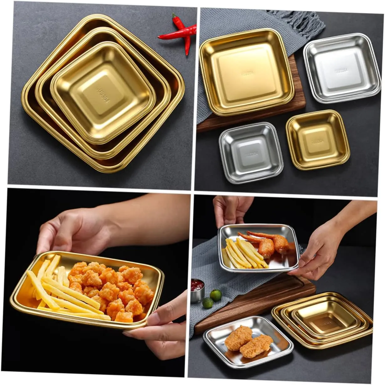Unomor Pcs Square Camping Plates Stainless Steel Meat Serving Platter Dinner Plate for Grill Home Use