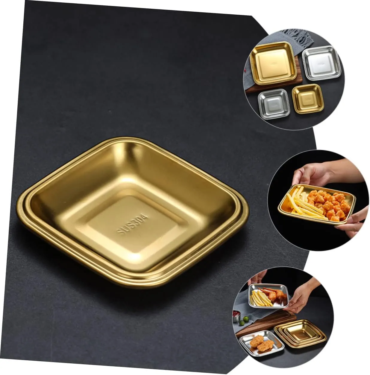 Unomor Pcs Square Camping Plates Stainless Steel Meat Serving Platter Dinner Plate for Grill Home Use
