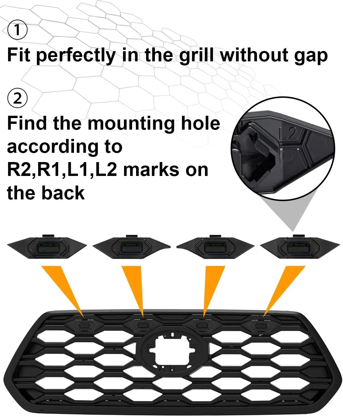 Updated 4 PCS LED Grill Lights Kit with Two Fuse Adaptors Compatible with 2020 2021 2022 2023 Toyota Tacoma TRD Off Road & Sport OEM Grille (Amber Light with Black Shell)