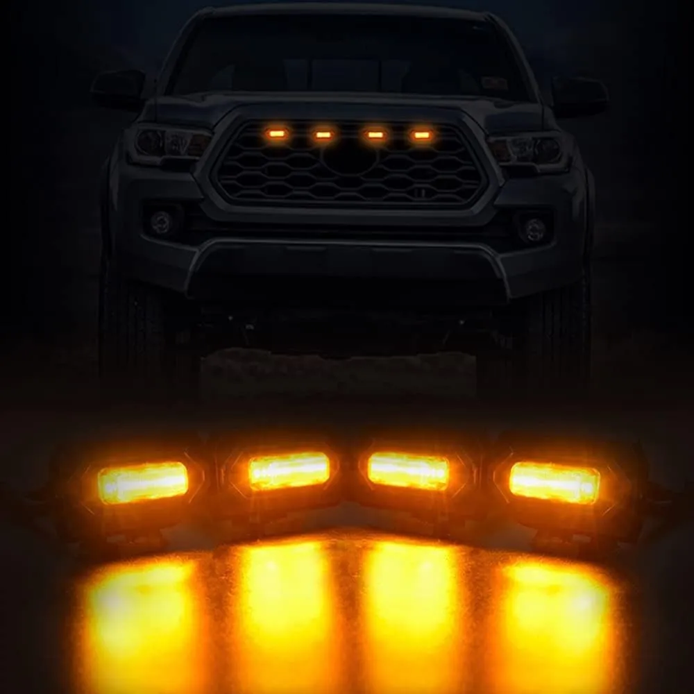 Upgraded Grill Lights 4PCS for Toyota Tacoma 2020-2023 TRD Off Road and TRD Sport OEM Grill, Tacoma Accessories Replacement LED Warning Lights with Fuse (Amber Light/Amber Lens)