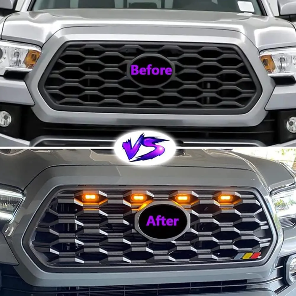 Upgraded Grill Lights 4PCS for Toyota Tacoma 2020-2023 TRD Off Road and TRD Sport OEM Grill, Tacoma Accessories Replacement LED Warning Lights with Fuse (Amber Light/Amber Lens)