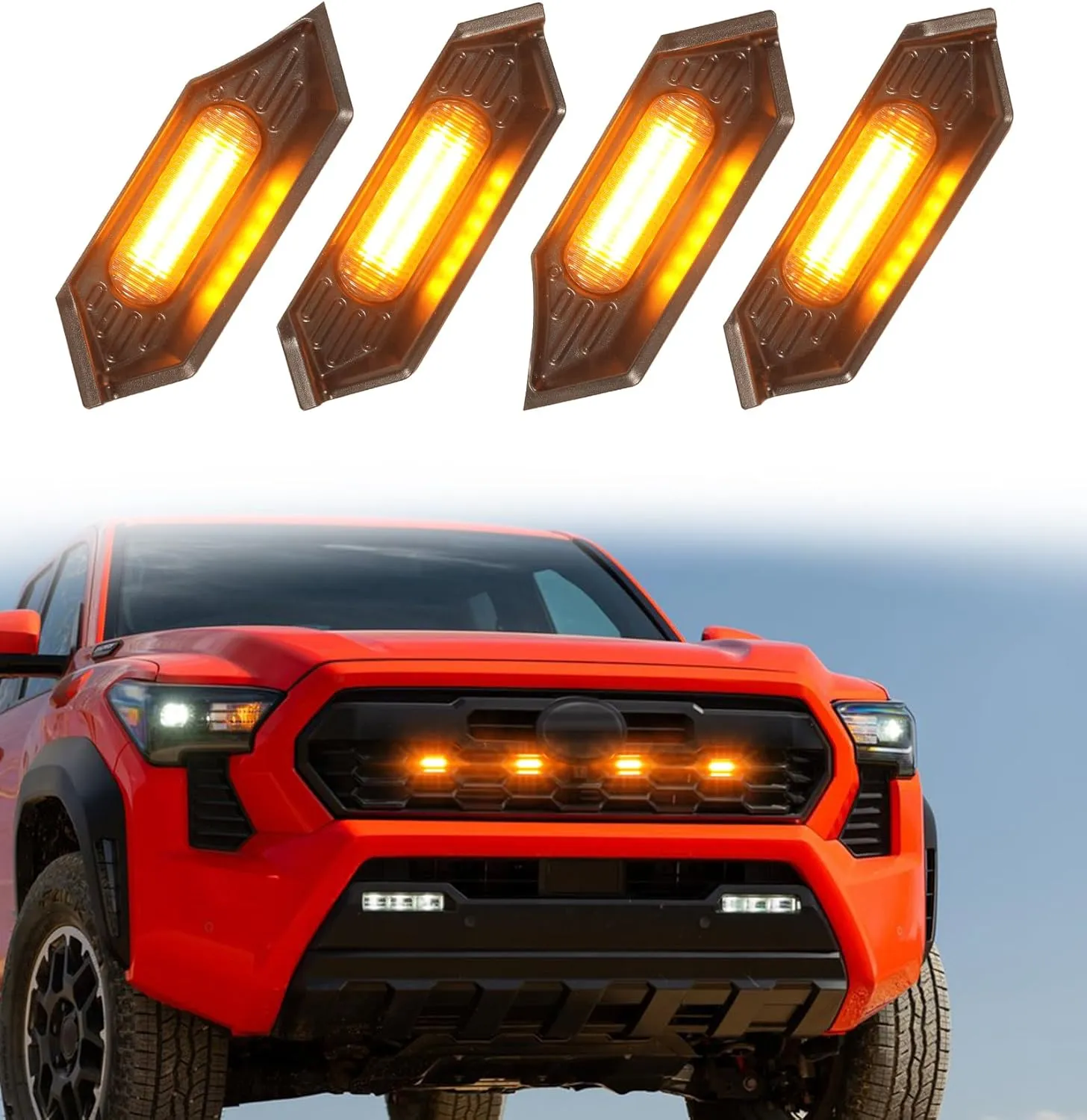Upgraded Grill Lights for 2024 2025 Toyota Tacoma Raptor Lights Grille LED Light Bar Only for TR D Sport/Off-Road/PreRunner, 4th Gen Tacoma Accessories (Amber)