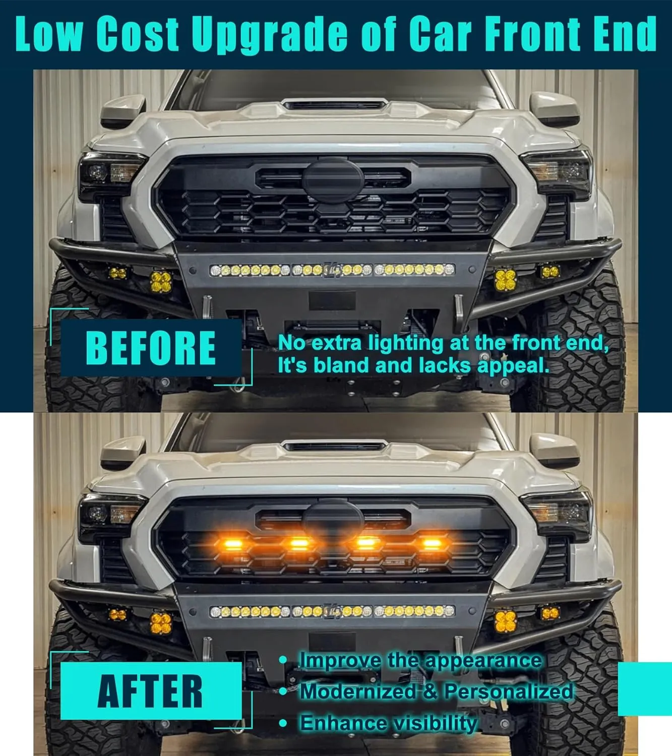 Upgraded Grill Lights for 2024 2025 Toyota Tacoma Raptor Lights Grille LED Light Bar Only for TR D Sport/Off-Road/PreRunner, 4th Gen Tacoma Accessories (Amber)