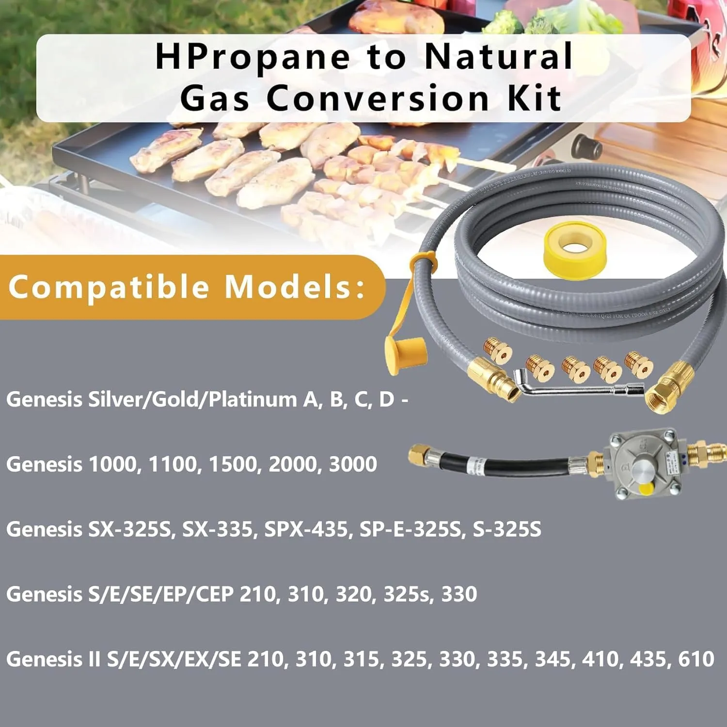 Upgraded Weber Natural Gas Conversion Kit - 10FT Hose & Regulator for Genesis, Genesis II, Spirit, Spirit II Grills