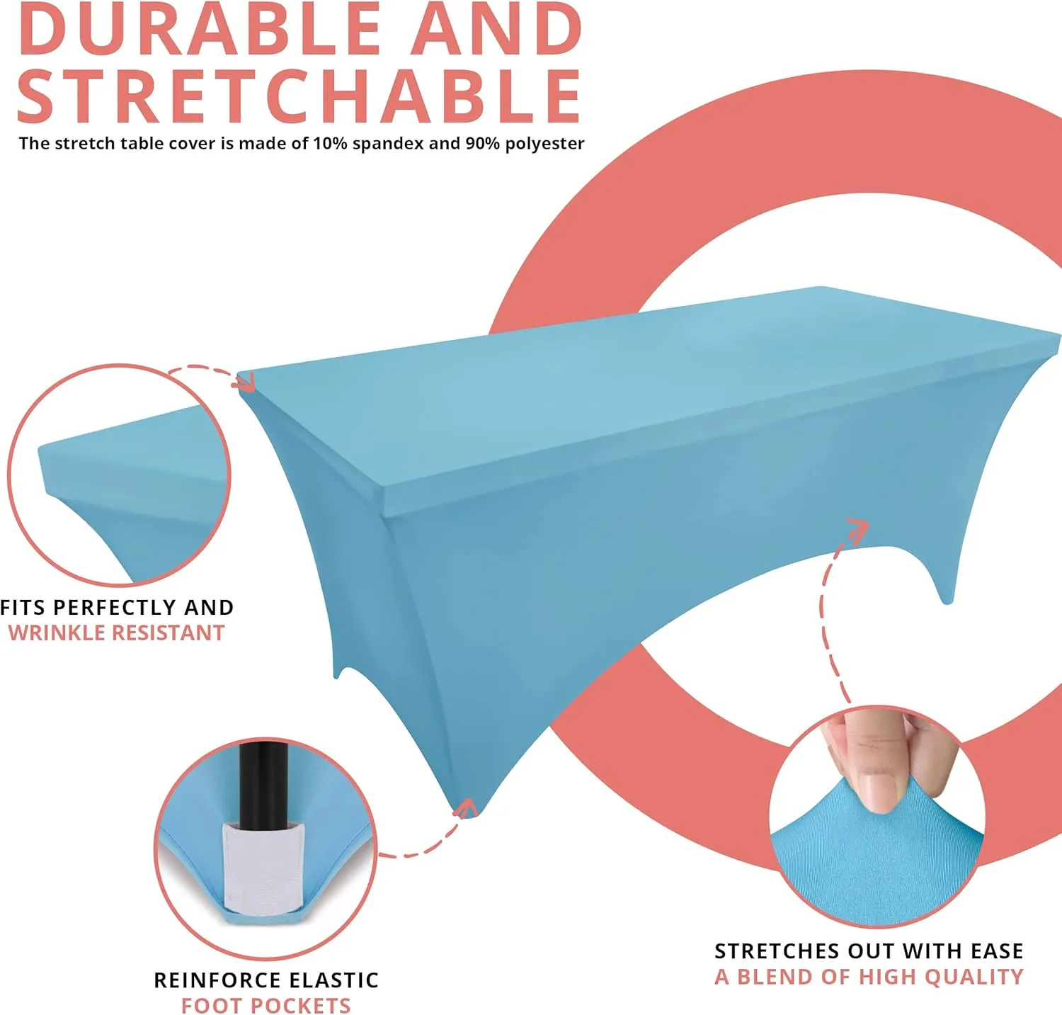 Utopia Kitchen Spandex Tablecloth 2 Pack [6FT, Blue Mist] Tight, Fitted, Washable and Wrinkle Resistant Stretch Rectangular Patio Table Cover for Event, Wedding, Banquet & Parties [72Lx30Wx30H Inch]