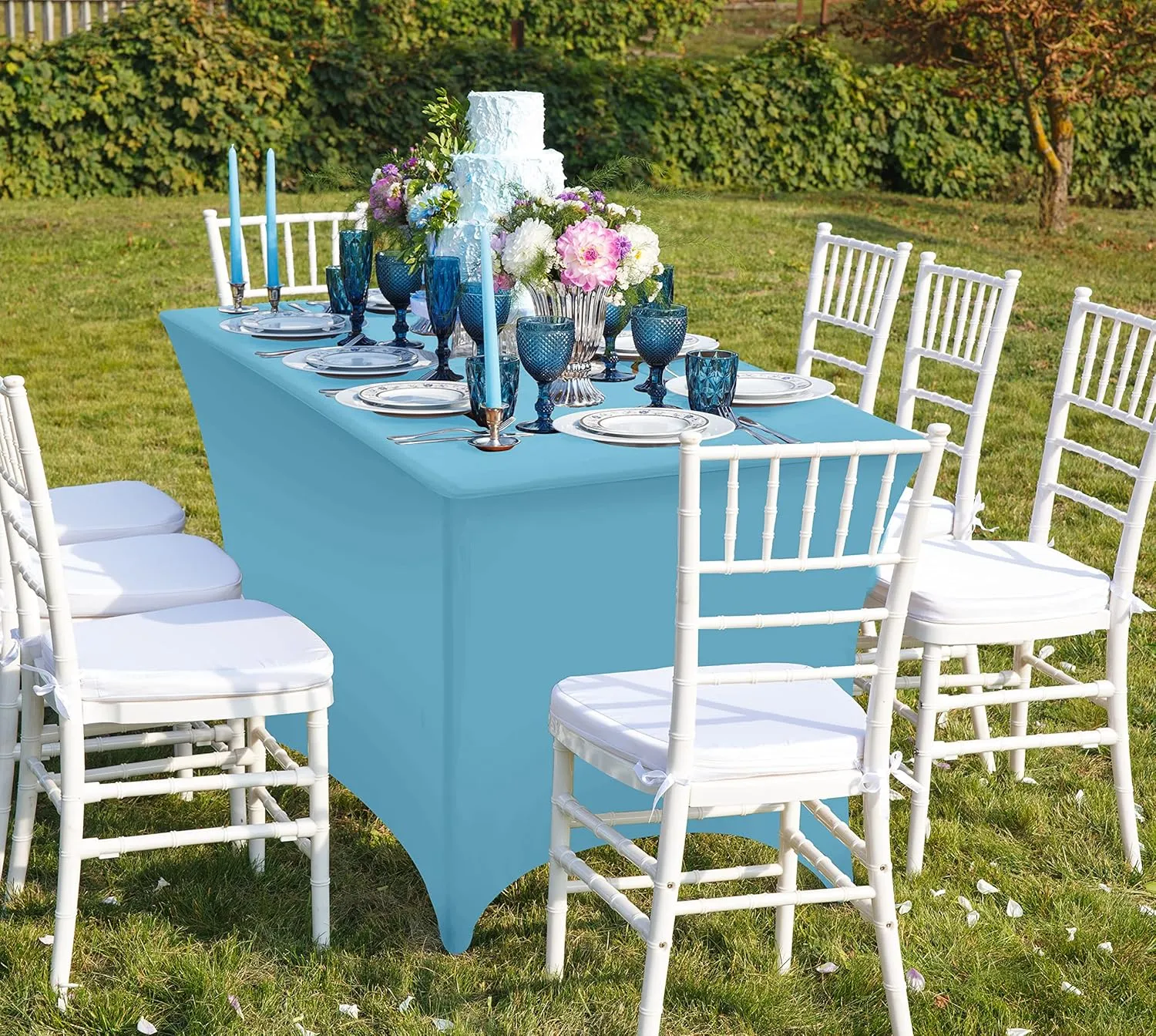 Utopia Kitchen Spandex Tablecloth 2 Pack [6FT, Blue Mist] Tight, Fitted, Washable and Wrinkle Resistant Stretch Rectangular Patio Table Cover for Event, Wedding, Banquet & Parties [72Lx30Wx30H Inch]