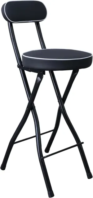UWEAR Folding Bar Stool with Back,Tall Foldable Chair Leather Padded Portable Stools Counter Height Foldable Stools Chairs,Collapsible Stool for Adults Kitchen Island Guitar Barstools(Black)