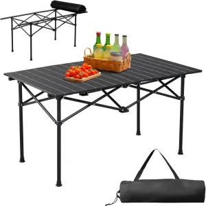 Vasitelan Folding Camping Table, Foldable Portable Roll Up Aluminum Camp Adjustable Height Table with Carry Bag Outdoor for Camping, Picnic, Traveling, BBQ, Party, Beach, Black (47.2 x 20 x 20 inch)