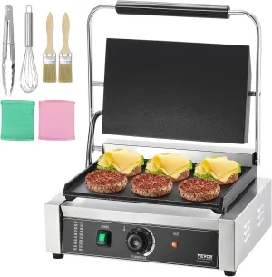 VEVOR Commercial Panini Grill, 1800W Electric Sandwich Panini Maker, Stainless Steel Sandwich Press Grill, Panini Grill with Temp Control & 14"x9" Full Flat Enamel Plate, for Hamburger Steak Bacon