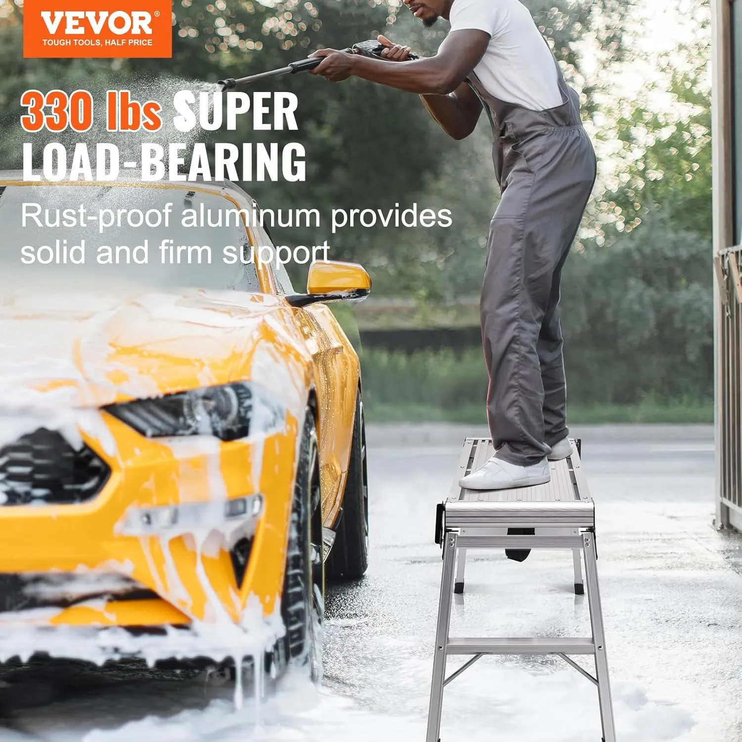 VEVOR Folding Work Platform, 30x12x20 Inch Aluminum Drywall Stool Ladder, 330 lbs Load Capacity Heavy Duty Work Bench w/Non-Slip Feet, Ideal for Washing Vehicles, Cleaning, Painting, Decorating