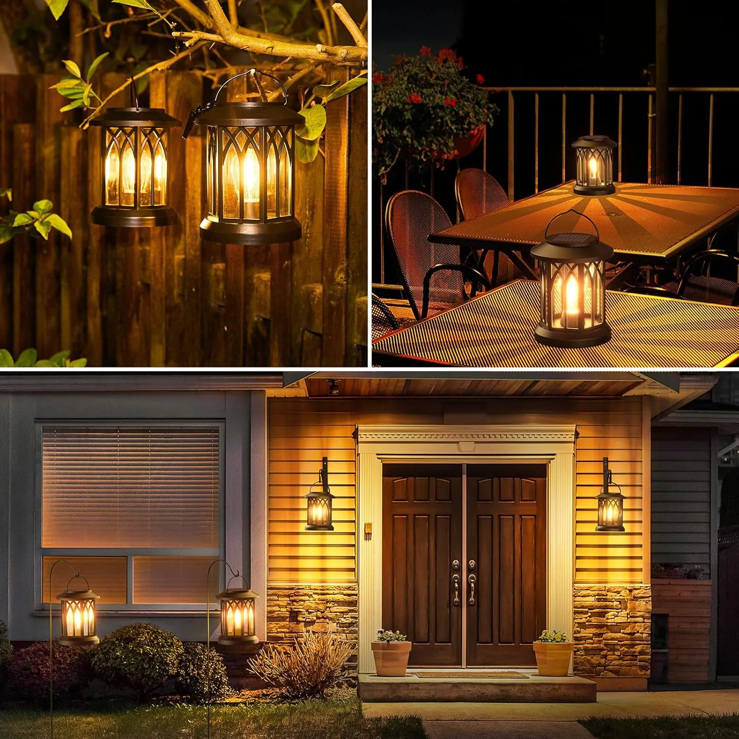 WdtPro Solar Lanterns Outdoor Hanging 4 Pack, Upgraded Bright Waterproof Lantern for Outside, Over 12Hrs Powered Lights for Garden, Yard, Patio Decor (Warm Light)
