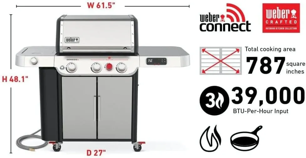 Weber Genesis SX-335 Natural Gas Smart Grill, Stainless Steel