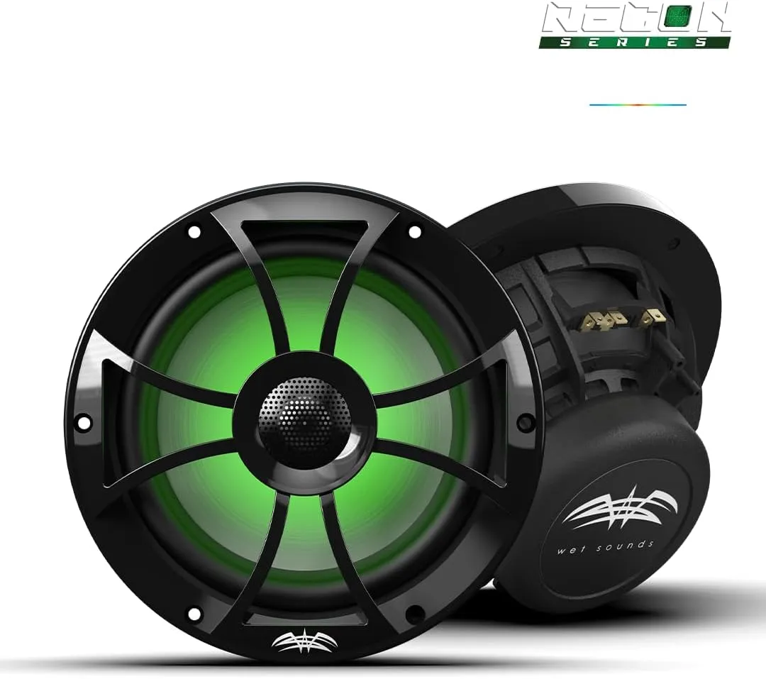 wet sounds | Recon 8-BG RGB | High Output Component Style 8" Marine Coaxial Speakers with Black Grille and RGB Backlighting