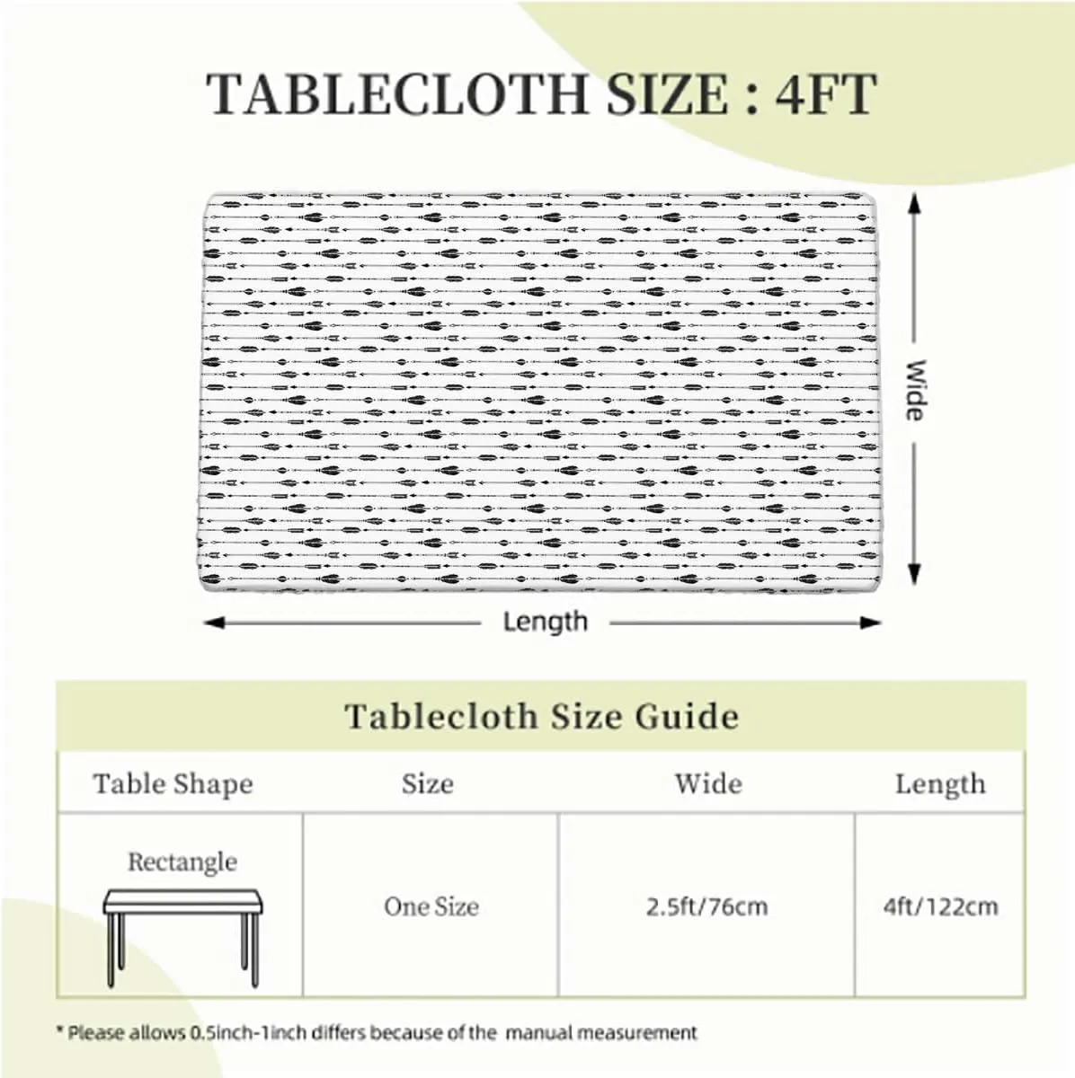White Charcoal Elastic Tablecloth Monochrome Bohema Ornaments Picnic Fitted Tablecloth Rectangle Table Cover,for 4 Foot Tables Arrows