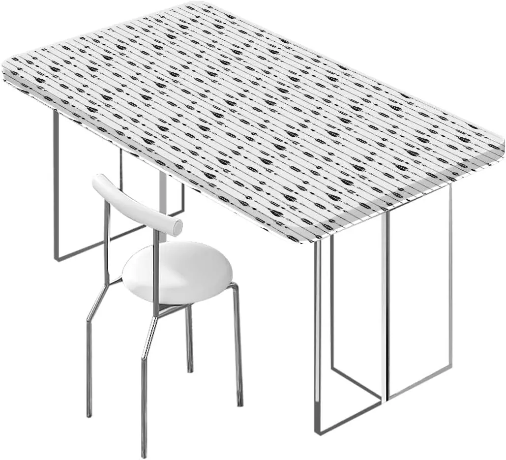 White Charcoal Elastic Tablecloth Monochrome Bohema Ornaments Picnic Fitted Tablecloth Rectangle Table Cover,for 4 Foot Tables Arrows