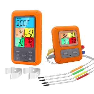Wireless Digital Meat Thermometer 4 Probes Food Thermometer with 328ft Remote Range Alert and Timer for Cooking Smoking BBQ and Oven