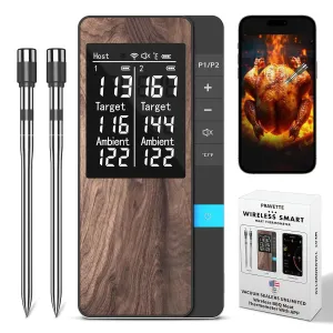 Wireless Meat Thermometer-Multi Sensors Digital Food Thermometer with Ultra-Thin Probes, App&Host Control- Accuracy Bluetooth Meat Thermometer for BBQ, Oven, Grill, Smoker