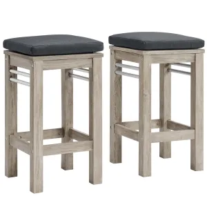 Wiscasset Outdoor Patio Acacia Wood Bar Stool Set of 2 in Light Gray by Modway