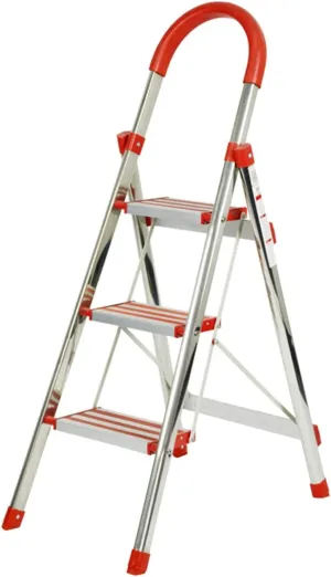 with heightened handrail Herringbone Ladder Home Folding Portable Ladder Multi-Functional Stair Stool, 3-Step Ladder / 4-Step Ladder (Color : Stainless Steel, Size : 3 Steps)