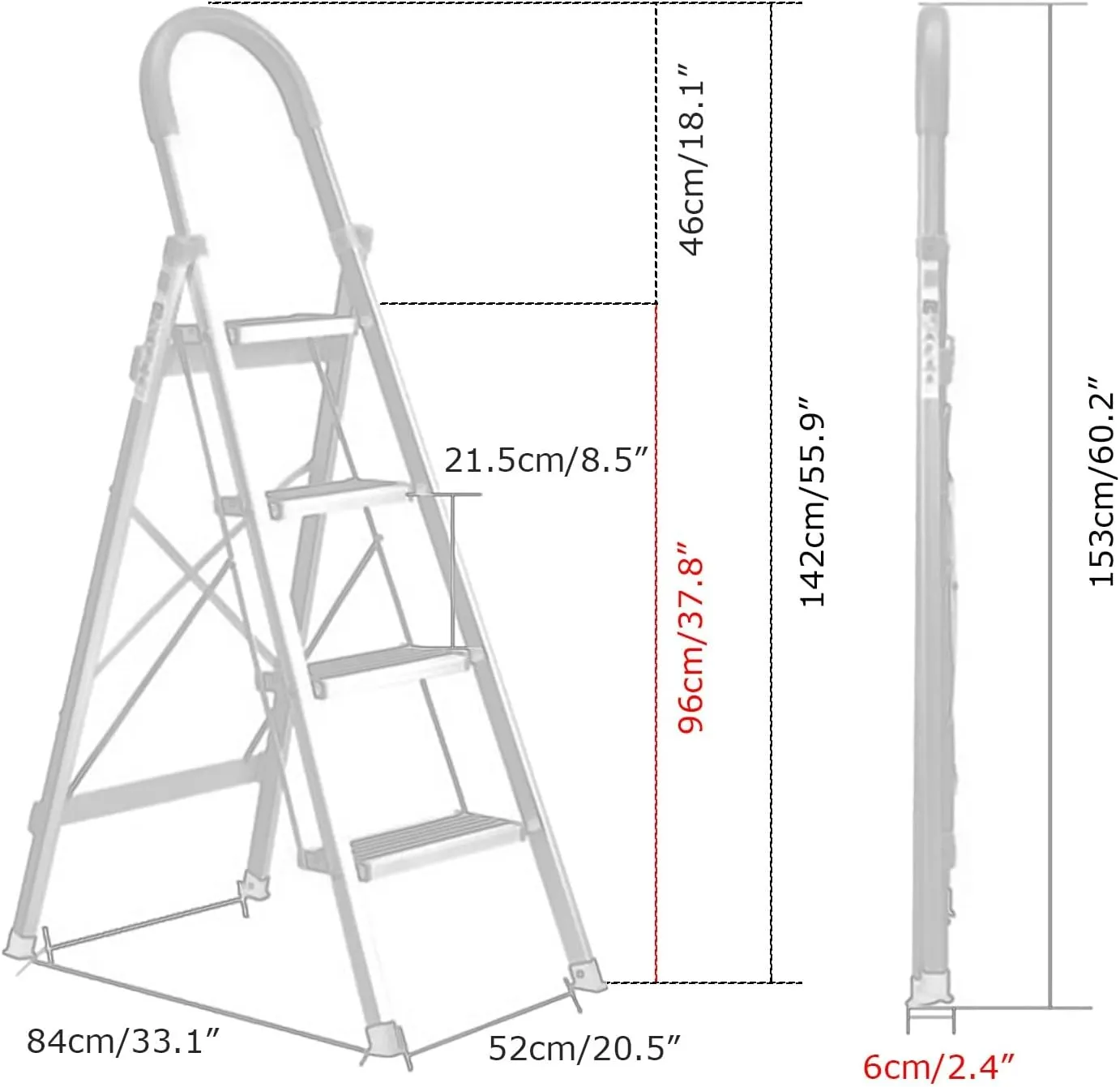 with heightened handrail Herringbone Ladder Home Folding Portable Ladder Multi-Functional Stair Stool, 3-Step Ladder / 4-Step Ladder (Color : Stainless Steel, Size : 4 Steps)