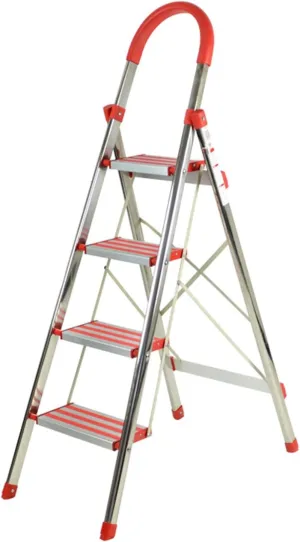 with heightened handrail Herringbone Ladder Home Folding Portable Ladder Multi-Functional Stair Stool, 3-Step Ladder / 4-Step Ladder (Color : Stainless Steel, Size : 4 Steps)