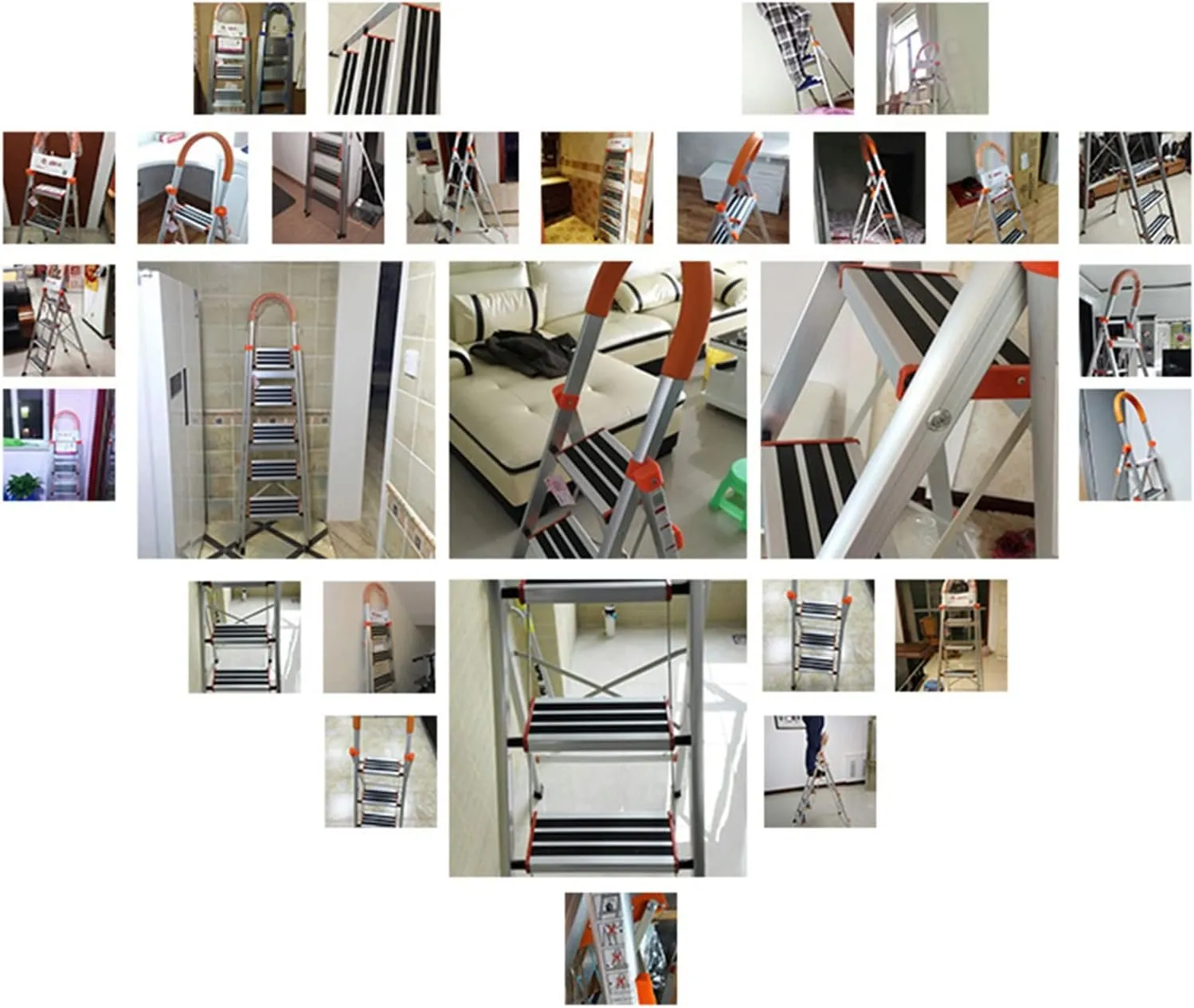 with heightened handrail Herringbone Ladder Home Folding Portable Ladder Multi-Functional Stair Stool, 3-Step Ladder / 4-Step Ladder (Color : Stainless Steel, Size : 4 Steps)